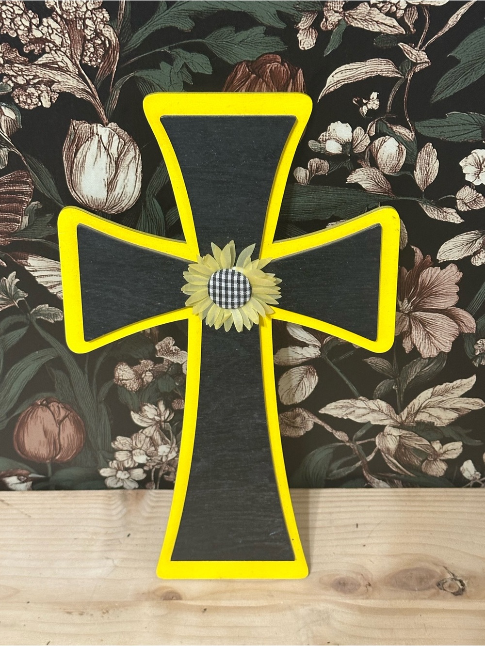 Black Yellow Sunflower Wooden Christian Cross